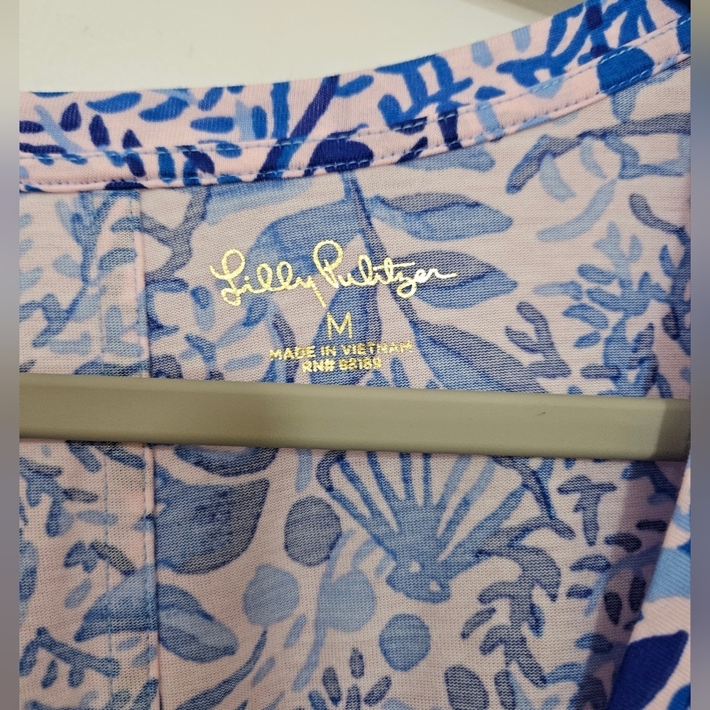 Lilly Pulitzer Haydn Mini Dress Short Puff Sleeve Blue Oceanscape Print Pink - Picture 4 of 8